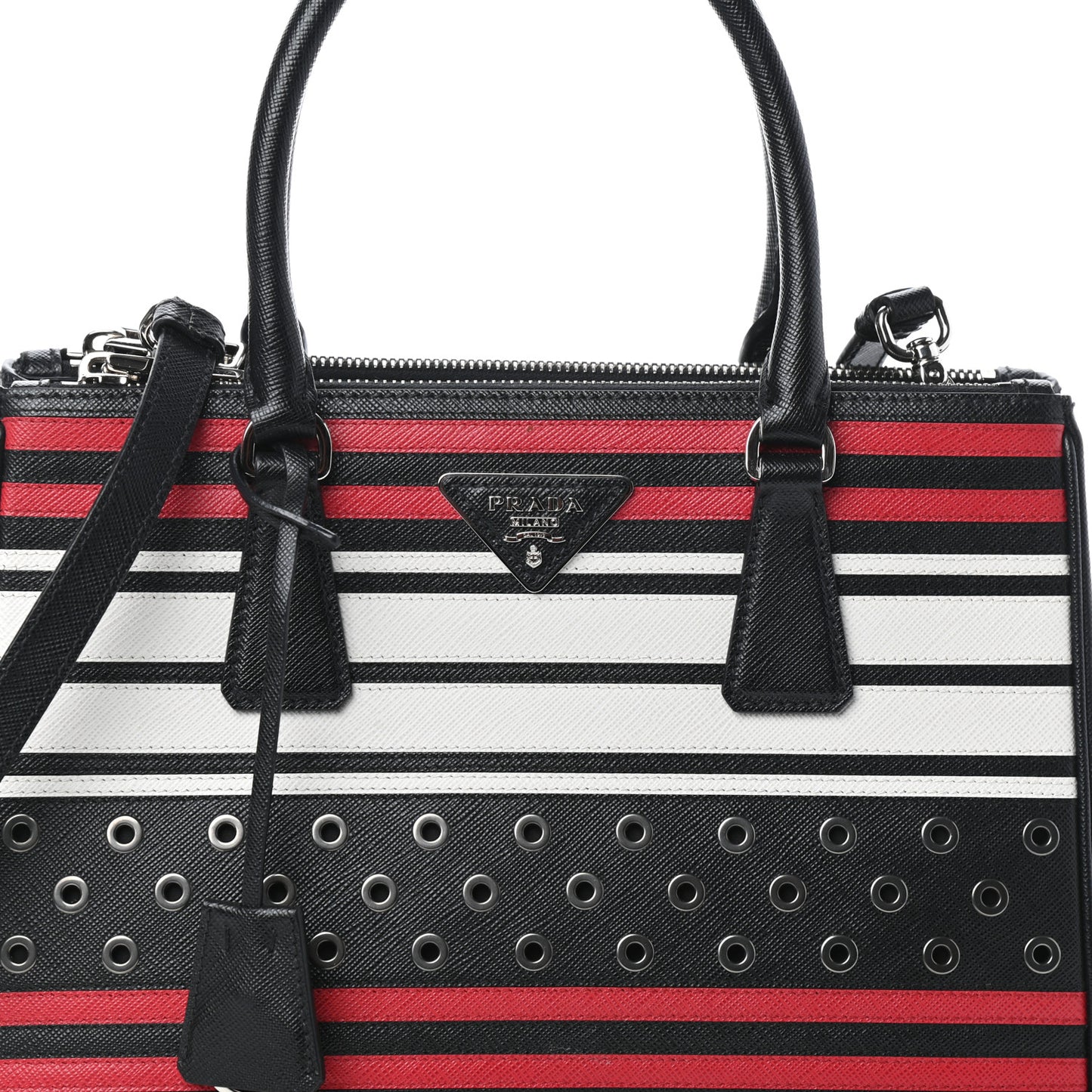 Saffiano Grommet Small Galleria Double Zip Tote Black Fuoco