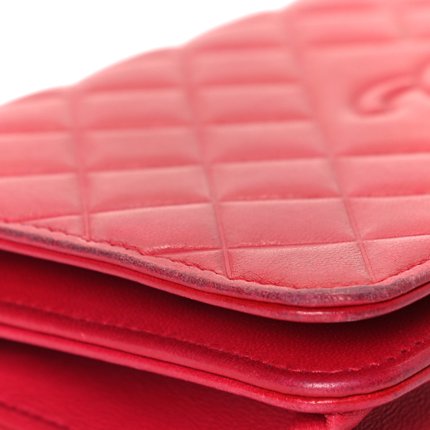 Chanel Goatskin Quilted Diamond CC Wallet On Chain WOC Red 4 of 9
