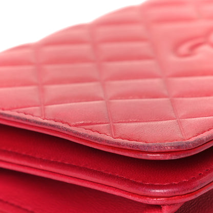 Chanel Goatskin Quilted Diamond CC Wallet On Chain WOC Red 4 of 9