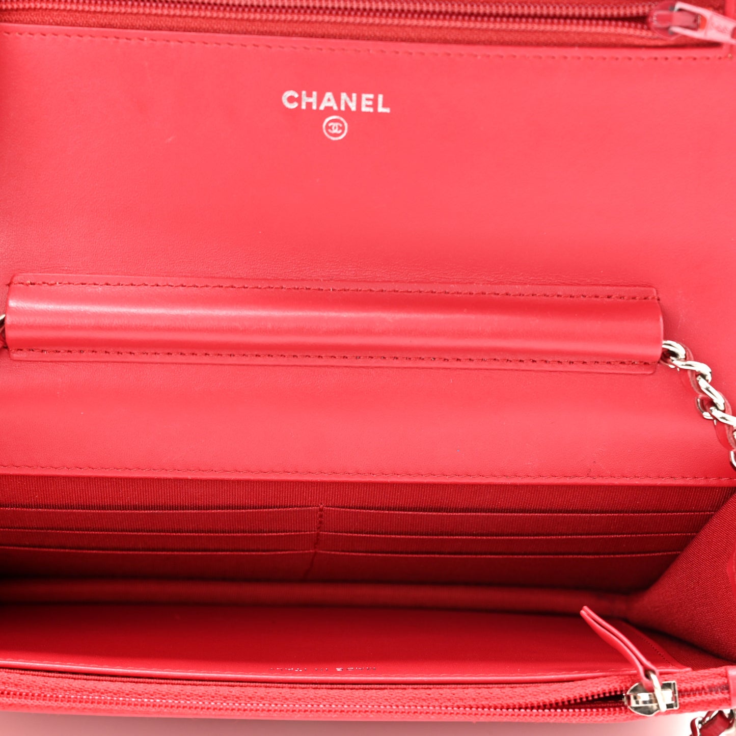Patent Calfskin Quilted Boy Wallet On Chain WOC Red