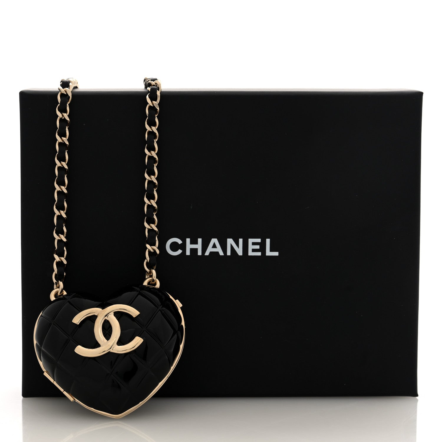 Chanel Resin CC Heart Crossbody Locket Necklace Gold Black 1606308