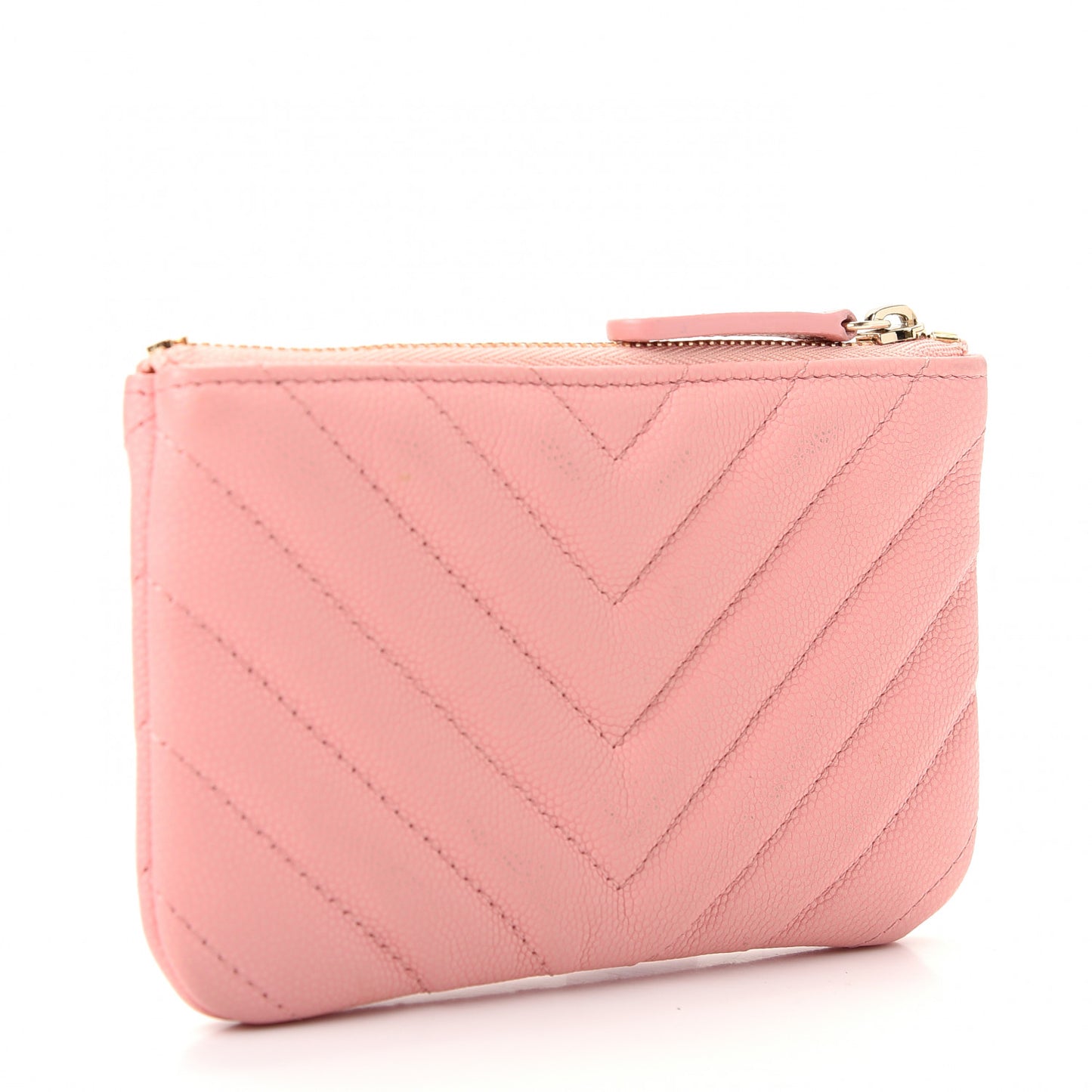 Flat Caviar Chevron Quilted Small Cosmetic Case Pink
