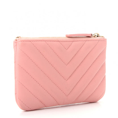 Chanel Flat Caviar Chevron Quilted Small Cosmetic Case Pink 3 of 8