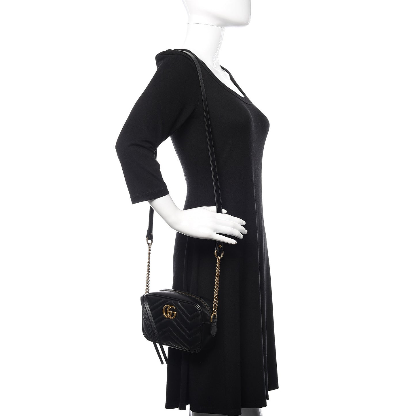 Calfskin Matelasse Mini GG Marmont Chain Shoulder Bag Black