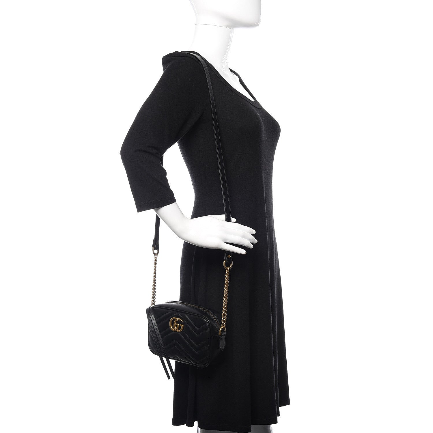 Gucci Calfskin Matelasse Mini GG Marmont Chain Shoulder Bag Black 2 of 10