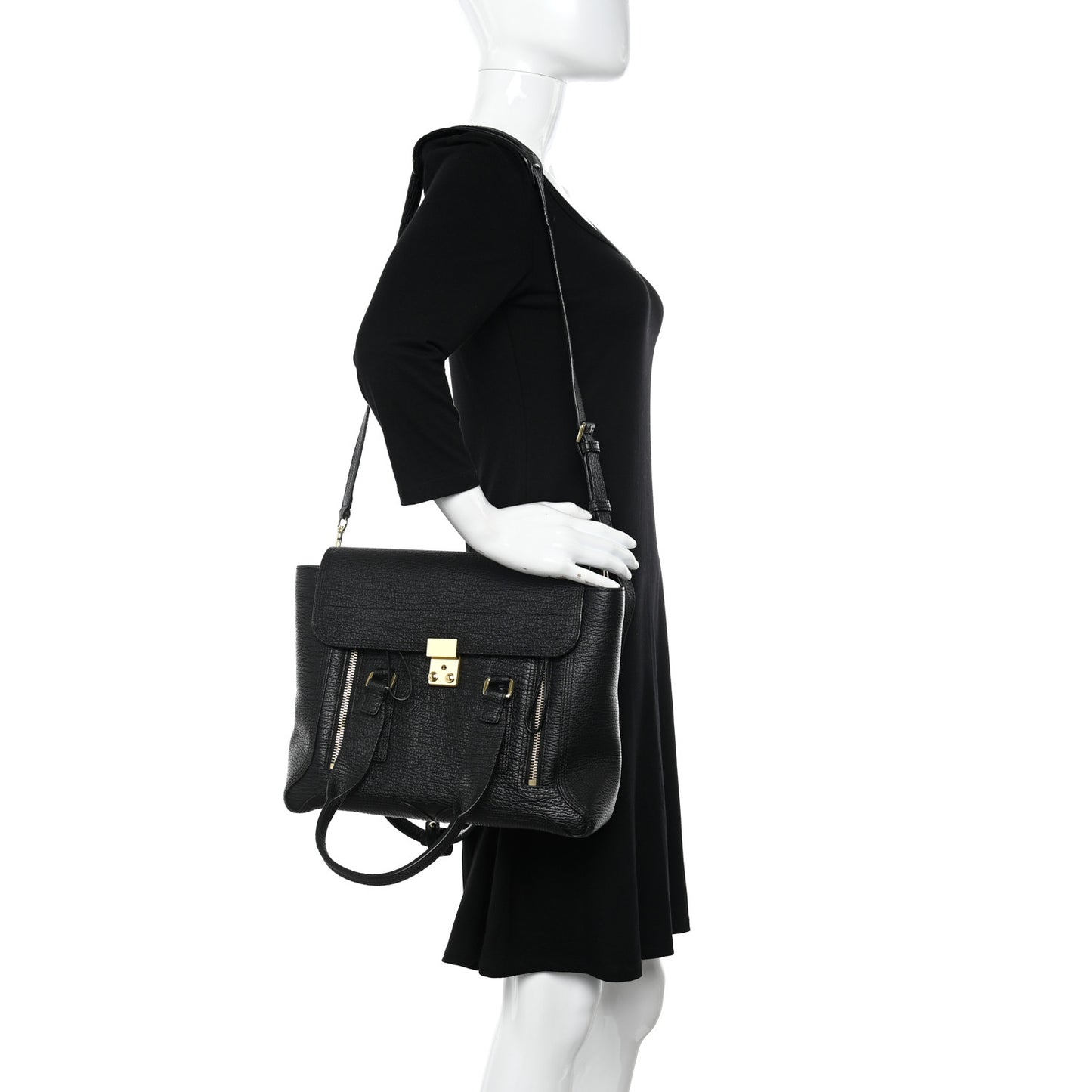 Textured Calfskin Medium Pashli Satchel Black