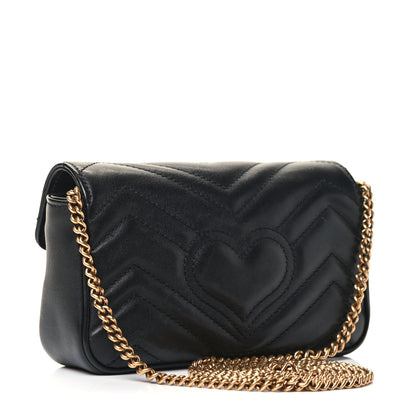 Gucci Calfskin Matelasse Super Mini GG Marmont Shoulder Bag Black 2 of 4