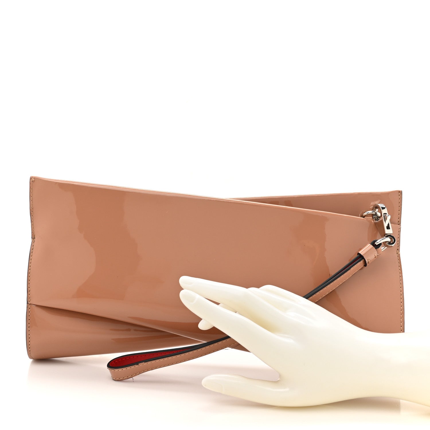 Christian Louboutin Patent Loubi Twist Zip Clutch Bag Nude 1770731