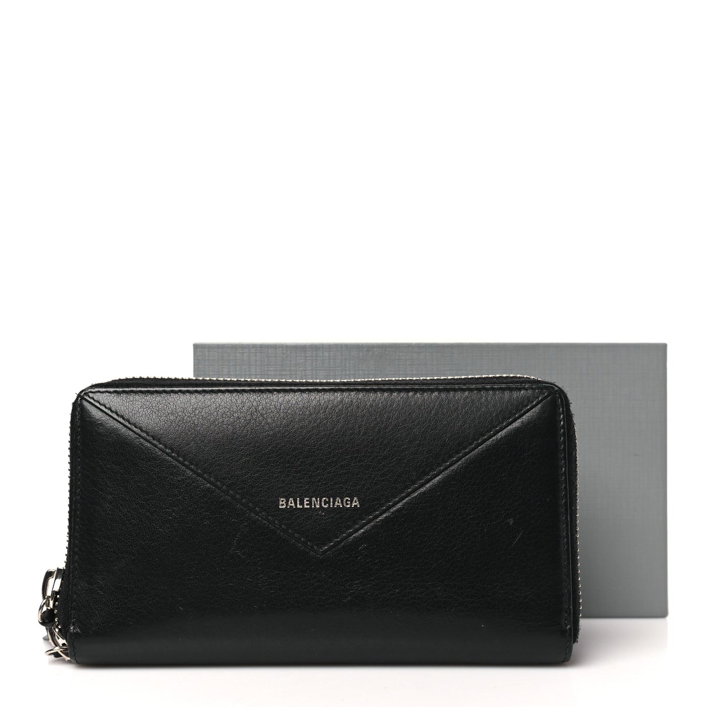 Calfskin Papier Zip Around Wallet Black
