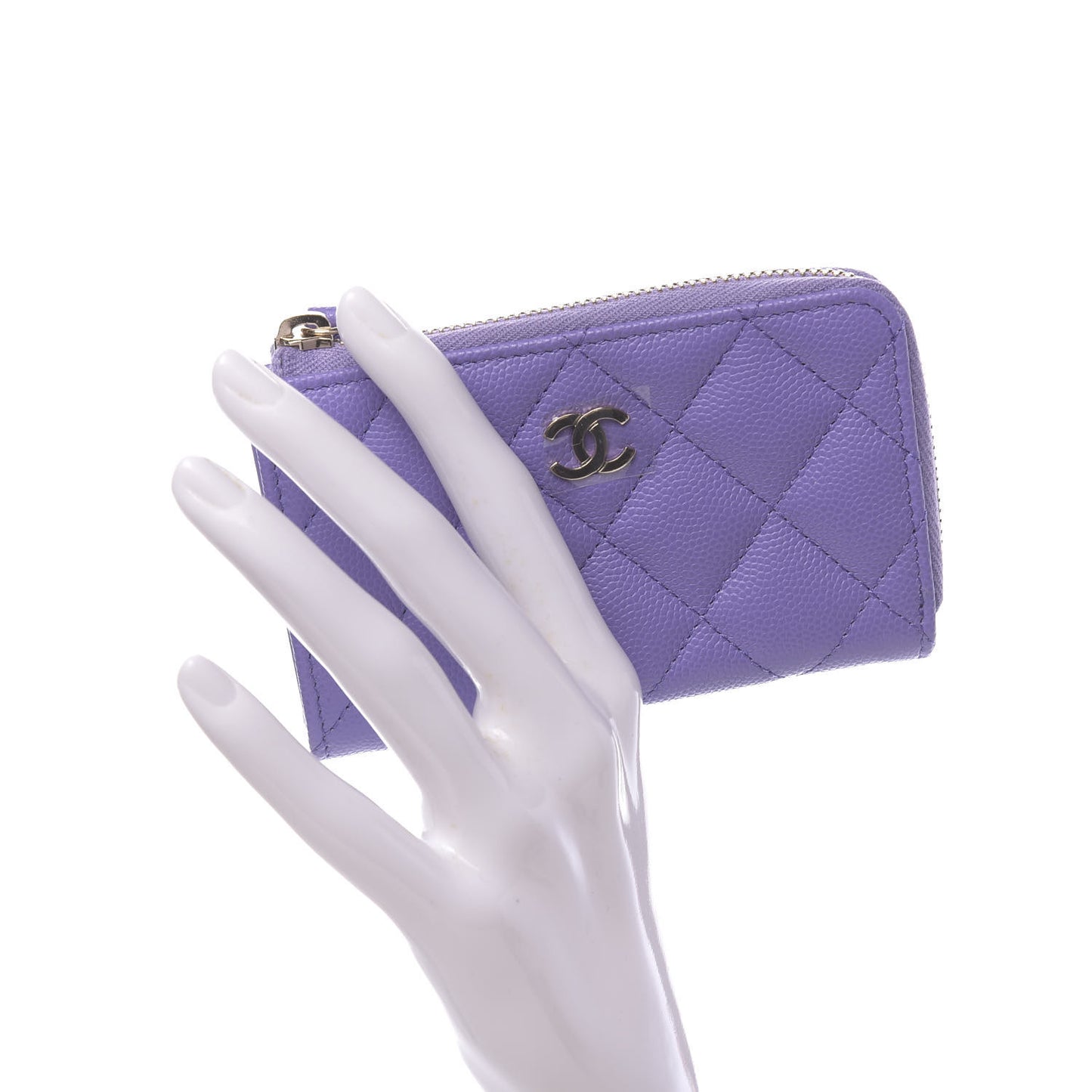Caviar Quilted Zipped Key Holder Case Purple