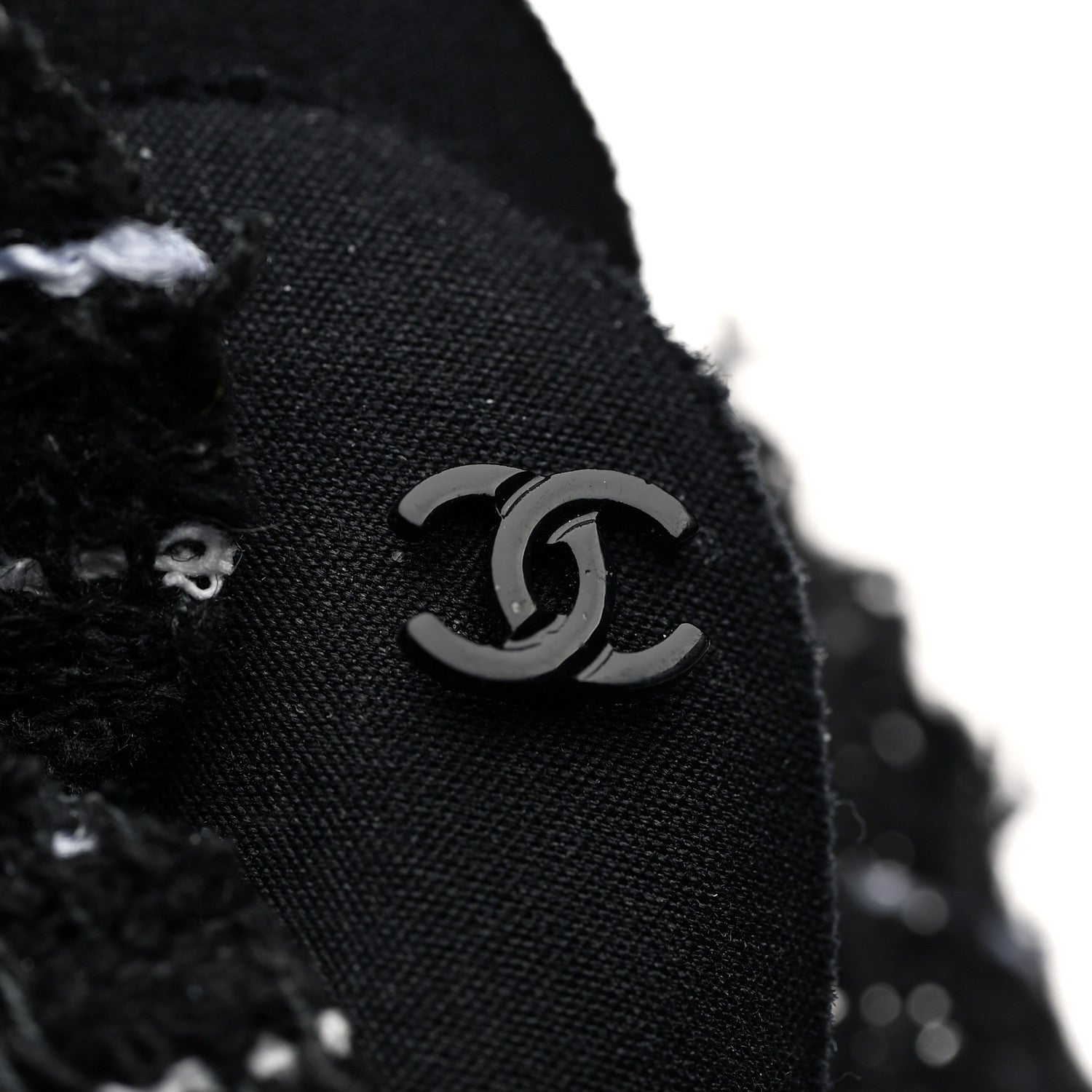 Chanel Tweed Camellia Pin Brooch Black 3 of 3