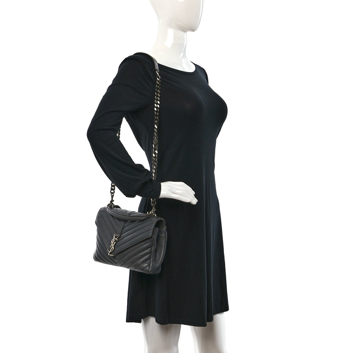 Sheepskin Matelasse Chevron Monogram Medium College Bag Light Coal