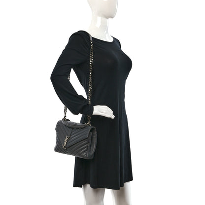 Saint Laurent Sheepskin Matelasse Chevron Monogram Medium College Bag Light Coal 2 of 12