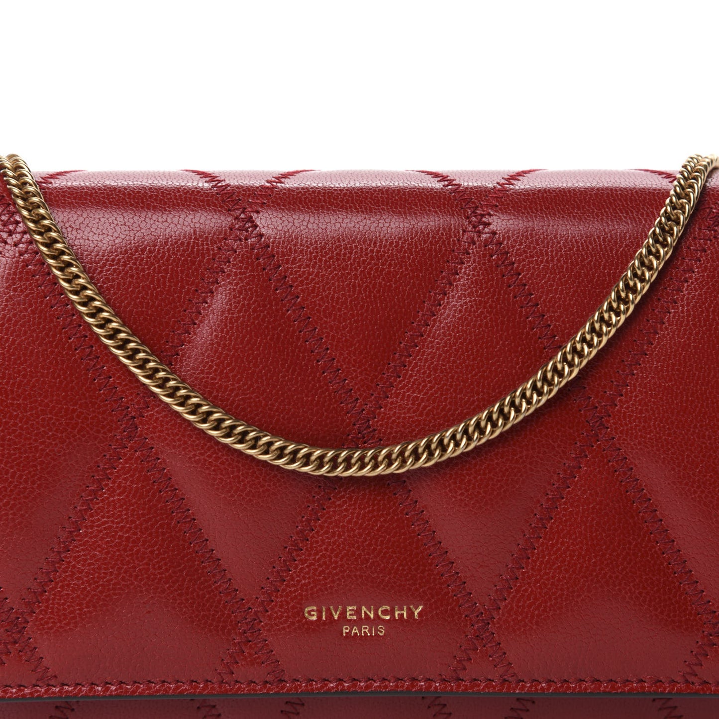 Goatskin Quilted GV3 Chain Wallet Vermillon