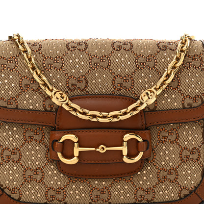 Gucci New Canvas Charisma Calfskin Crystal GG Monogram Mini Horsebit 1955 Shoulder Bag Camel Ebony 8 of 14