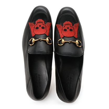 Gucci Lambskin Skull Embroidered Mens Brixton Horsebit Loafers 8.5 Black 2 of 10