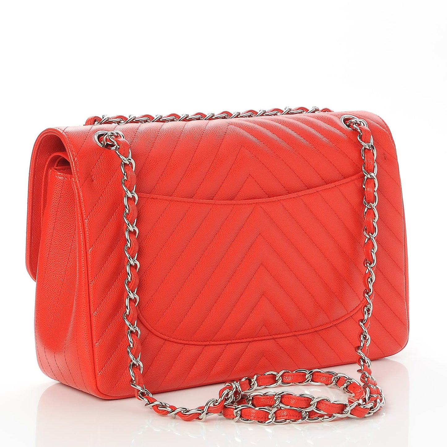 Caviar Chevron Quilted Jumbo Double Flap Red