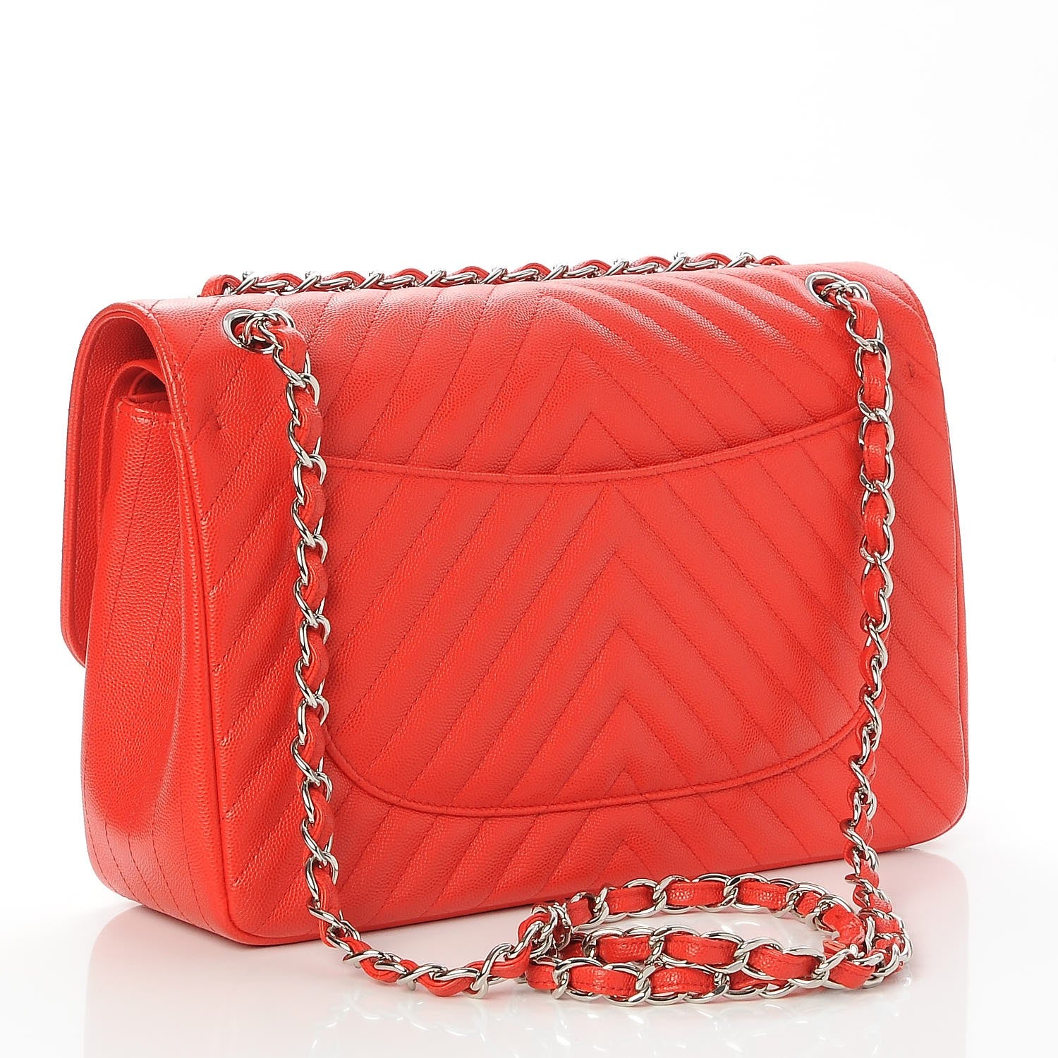 Chanel Caviar Chevron Quilted Jumbo Double Flap Red 5 of 9
