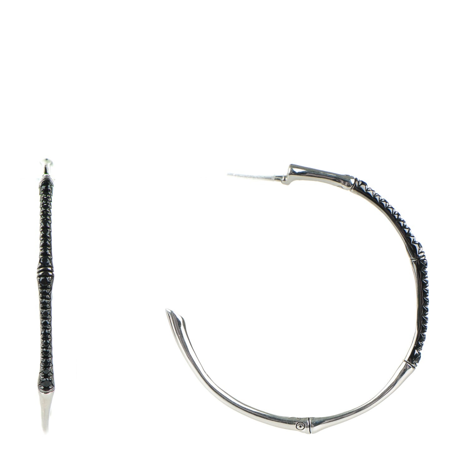 John Hardy Sterling Silver Black Sapphire Large Bamboo Hoop Earrings 1 of 6