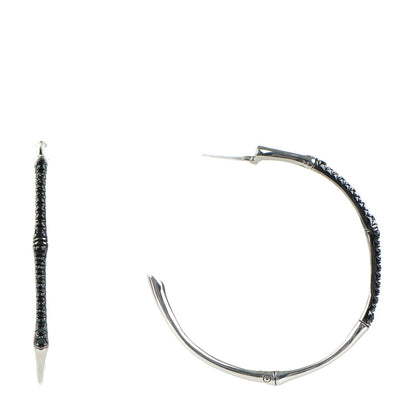 John Hardy Sterling Silver Black Sapphire Large Bamboo Hoop Earrings 1 of 6