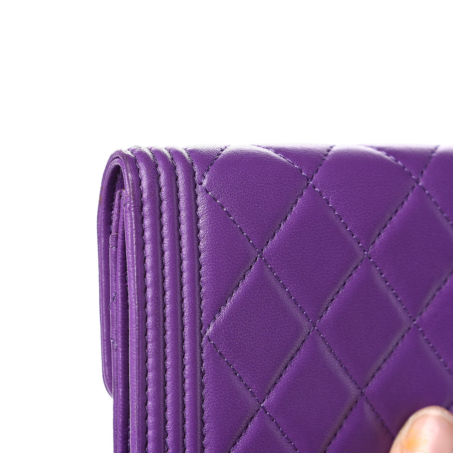 Lambskin Quilted Small Boy Flap Wallet Purple