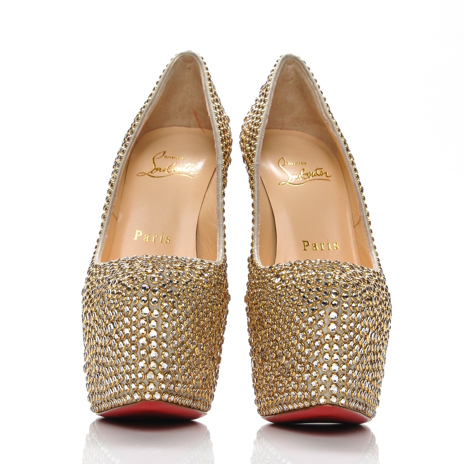 Christian Louboutin Crystal Suede Burma Daffodile Strass 160 Pumps 34 Gold 2 of 8