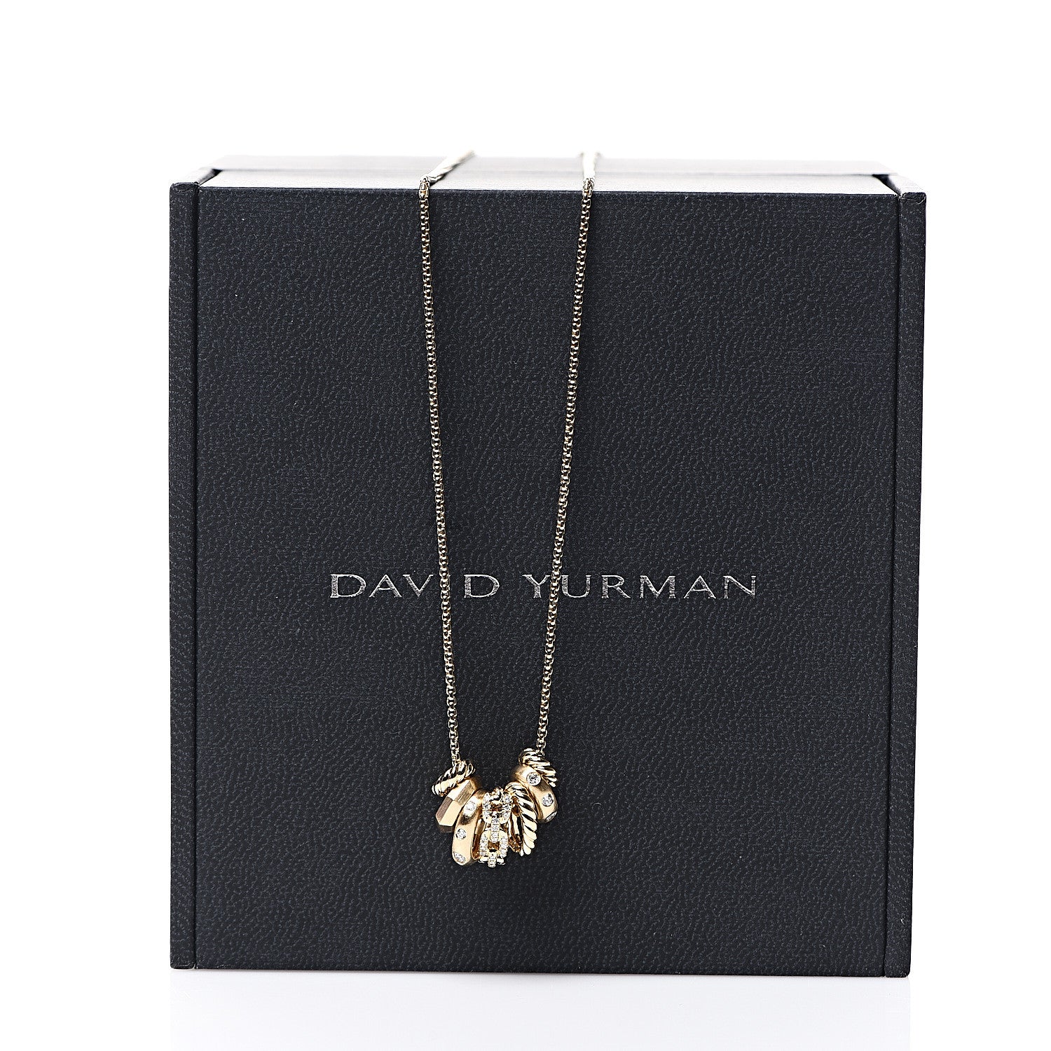 David Yurman 18K Yellow Gold Diamond Stax Rondelle Pendant Necklace 5 of 5