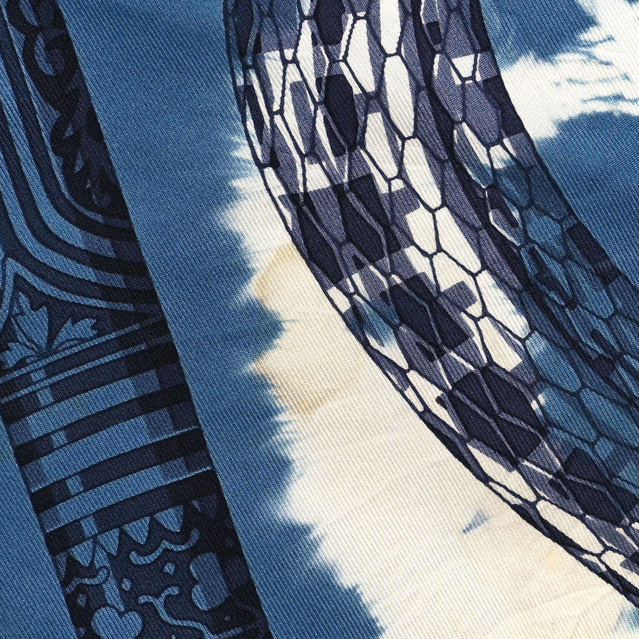 Silk Caducee Rock Tie and Dye Scarf 100 Blue Jean Marine