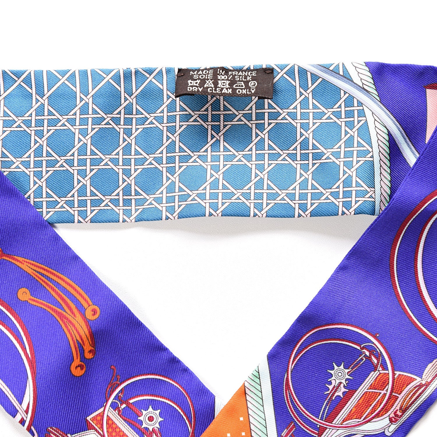 Hermes Silk Les Voitures A Transformation Twilly Ultra Violet Orange Cobalt 2 of 3