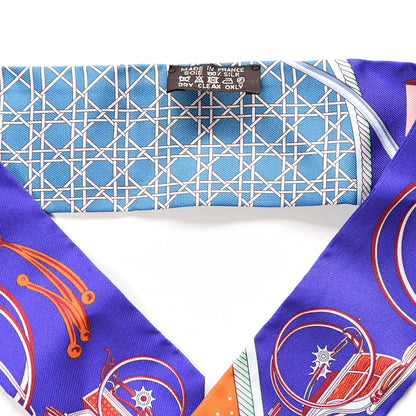 Hermes Silk Les Voitures A Transformation Twilly Ultra Violet Orange Cobalt 2 of 3