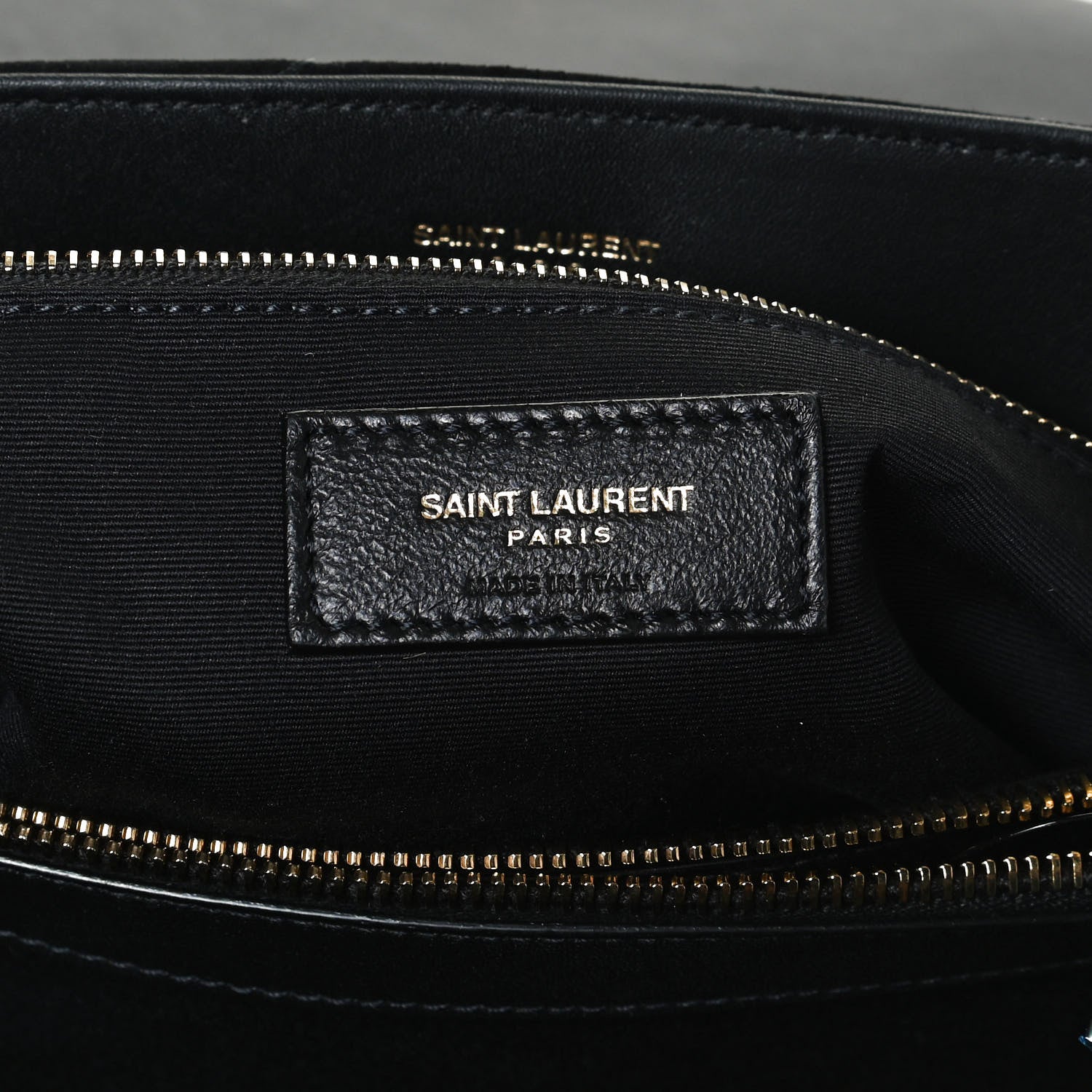 Saint Laurent Suede Y Quilted Monogram Medium Loulou Chain Satchel Black 9 of 20
