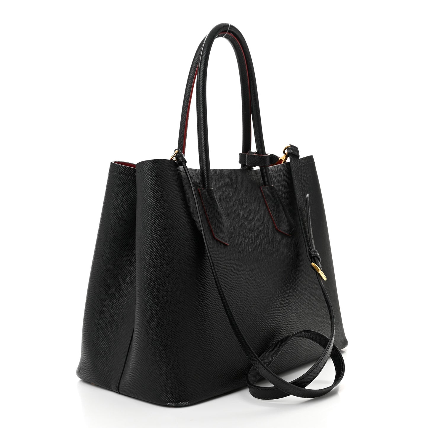 Saffiano Cuir Large Double Bag Black Fuoco