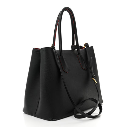 Prada Saffiano Cuir Large Double Bag Black Fuoco 3 of 13