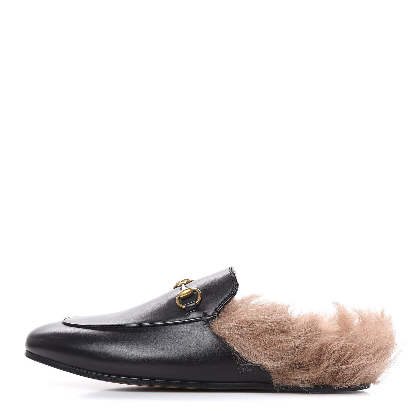 Calfskin Fur Womens Princetown Slippers 37.5 Black