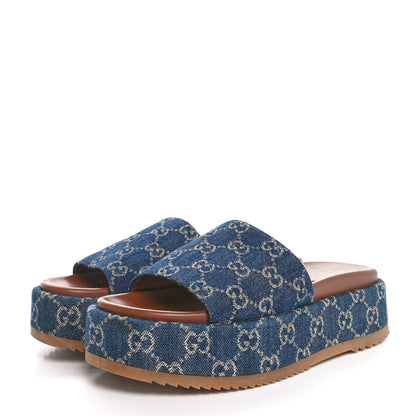 Gucci New Denim GG Monogram Angelina Platform 55mm Slide Sandals 38 Blue Tea 4 of 8