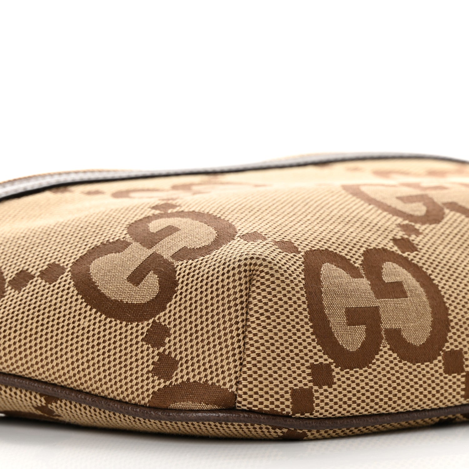 Gucci Monogram Jumbo GG Textured Dollar Calfskin Web Belt Bag Camel Ebony New Acero 9 of 10