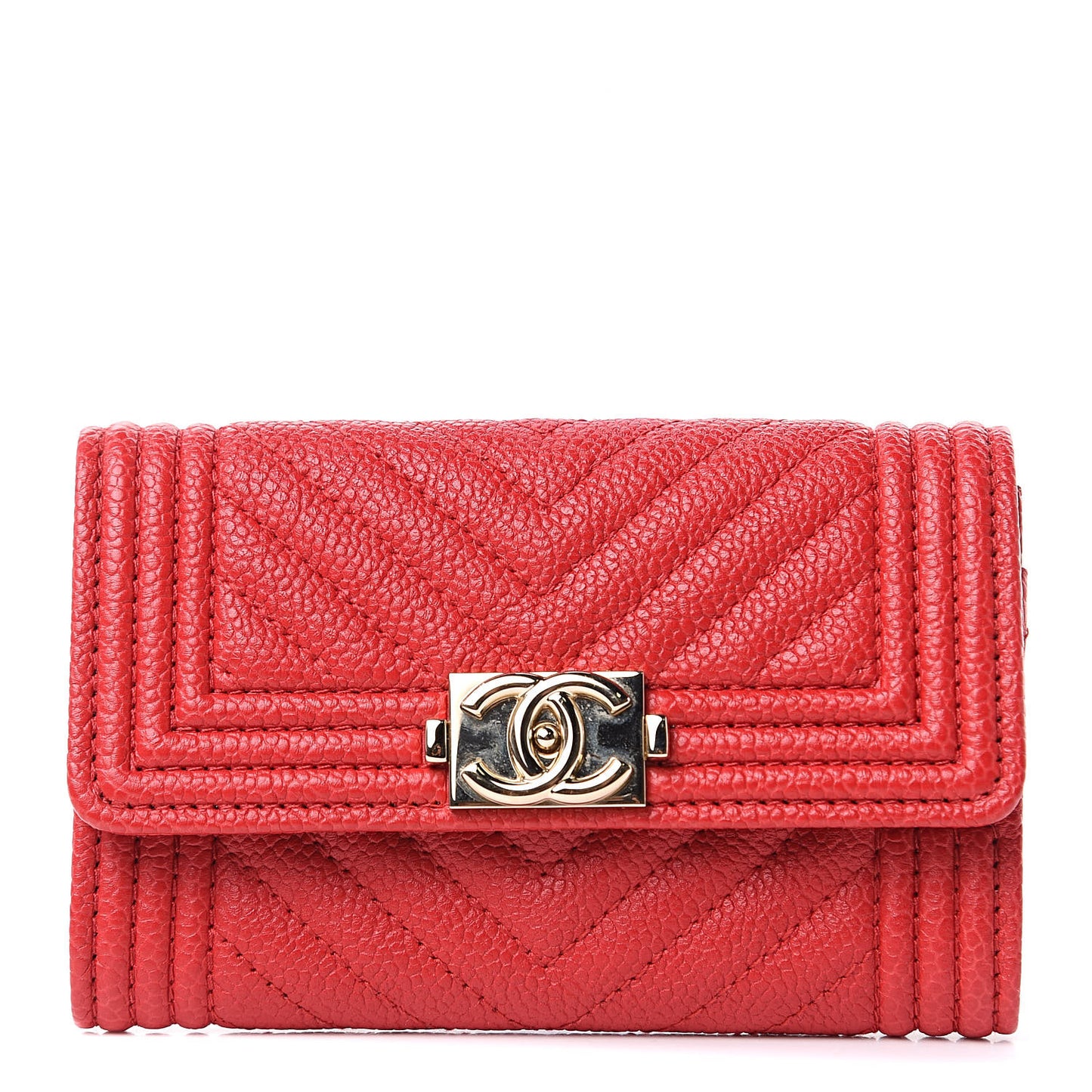 Caviar Chevron Quilted Boy Flap Card Holder Red
