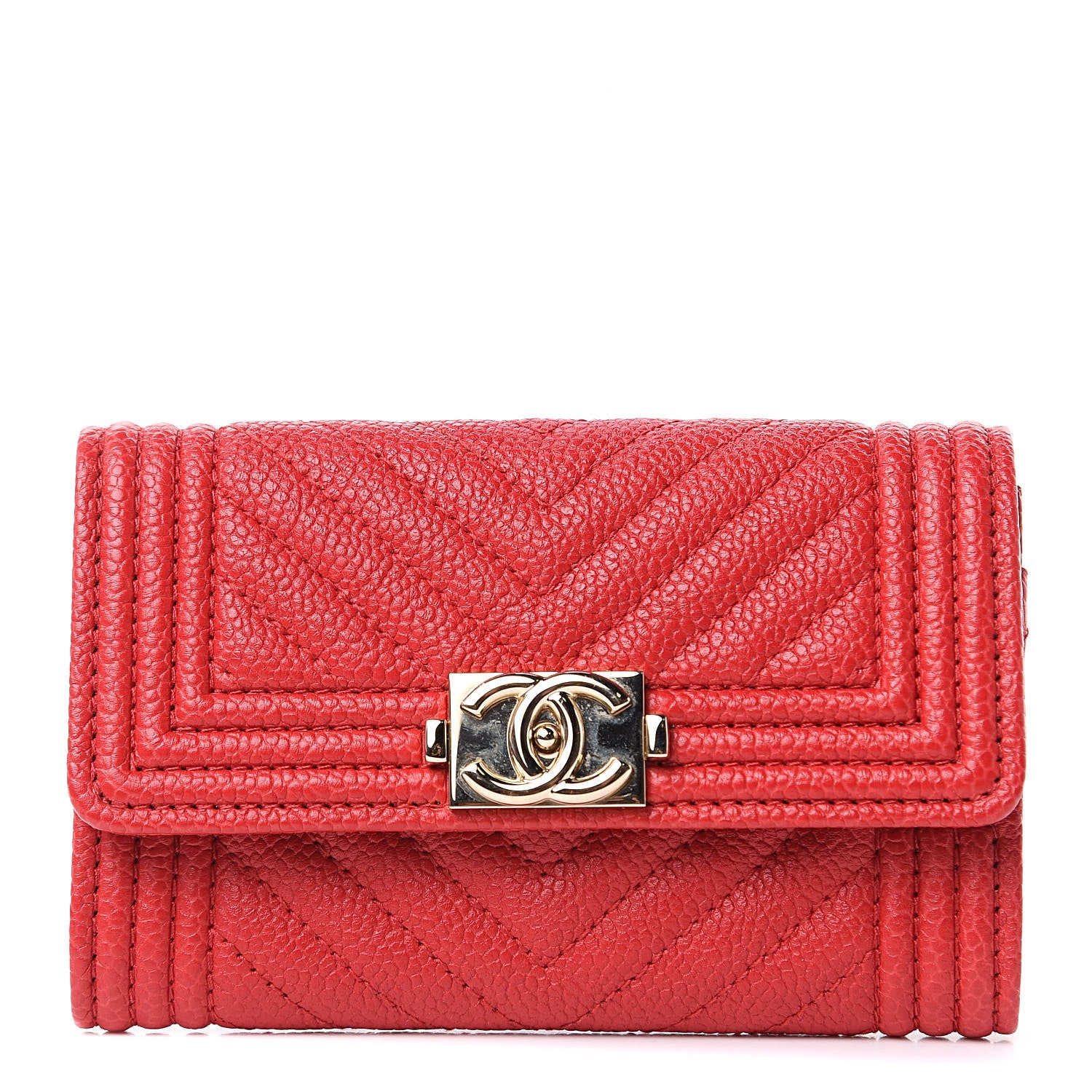 Chanel Caviar Chevron Quilted Boy Flap Card Holder Red 1 of 9