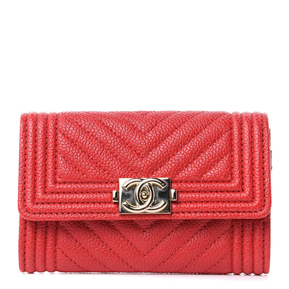 Chanel Caviar Chevron Quilted Boy Flap Card Holder Red 1 of 9