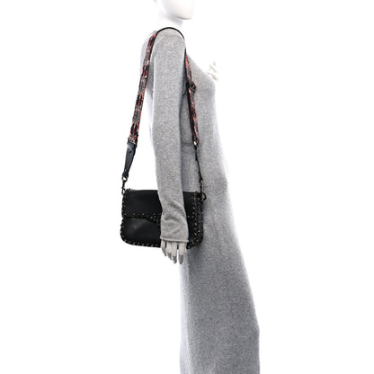 Valentino Garavani Pebbled Calfskin Onyx Medium Guitar Strap Rockstud Rolling Flap Love Blade Saddle Bag  Black 3 of 9