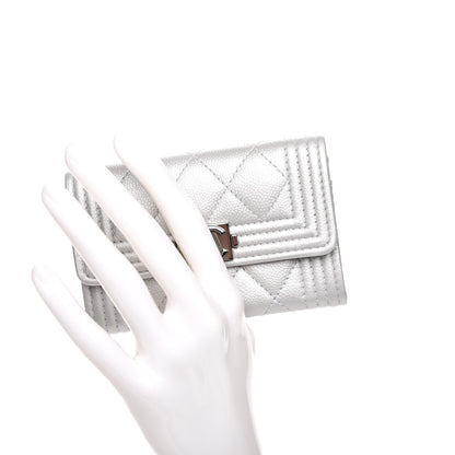 Chanel Metallic Caviar Quilted Boy Card Holder Wallet Silver 2 of 8