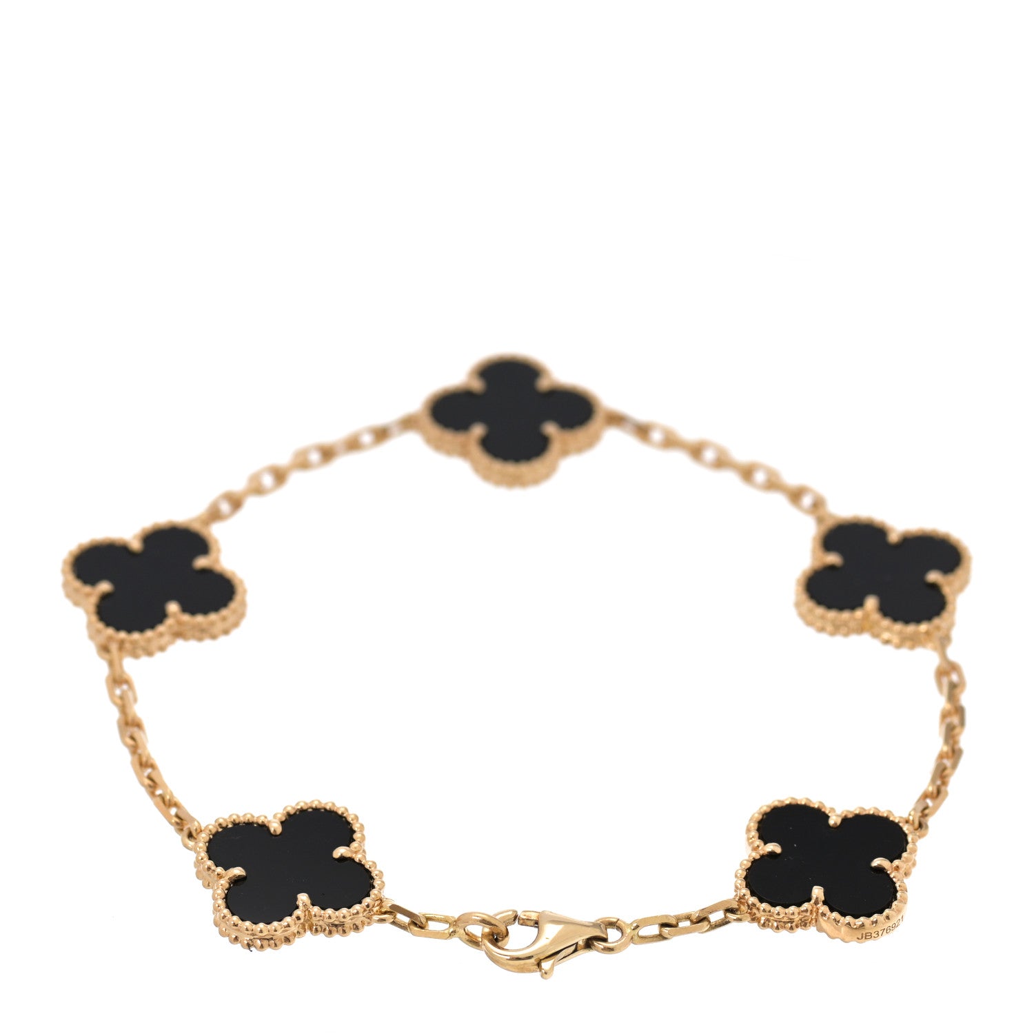 Van Cleef & Arpels 18K Yellow Gold Black Onyx 5 Motifs Vintage Alhambra Bracelet 2 of 5