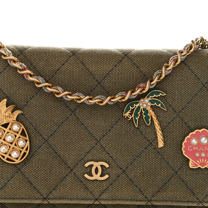 Chanel Canvas Quilted Coco Cuba Charms Wallet on Chain WOC Khaki 8 of 10