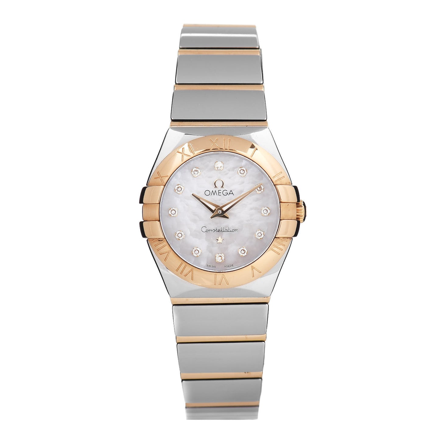 Stainless Steel 18K Yellow Gold Diamond Mother of Pearl 24mm Constellation Quartz Watch 123.20.24.60.55.004