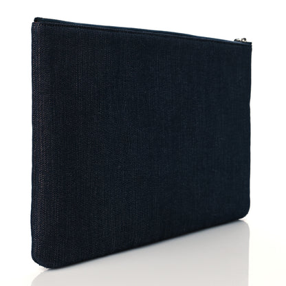 Chanel Denim Large Deauville Pouch Clutch Blue Orange 3 of 11