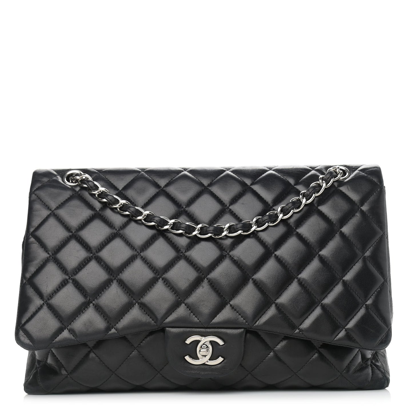 Lambskin Quilted Maxi Single Flap Black