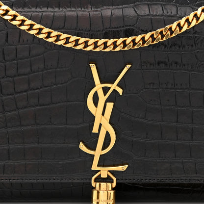Saint Laurent Calfskin Crocodile Embossed Medium Classic Monogram Kate Tassel Satchel Black 10 of 13