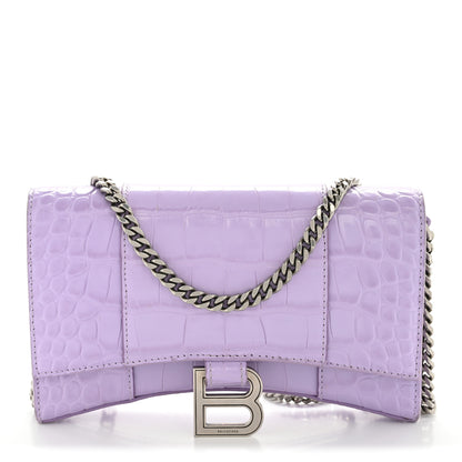 Balenciaga Shiny Calfskin Crocodile Embossed Hourglass Chain Bag Lilac 1 of 11