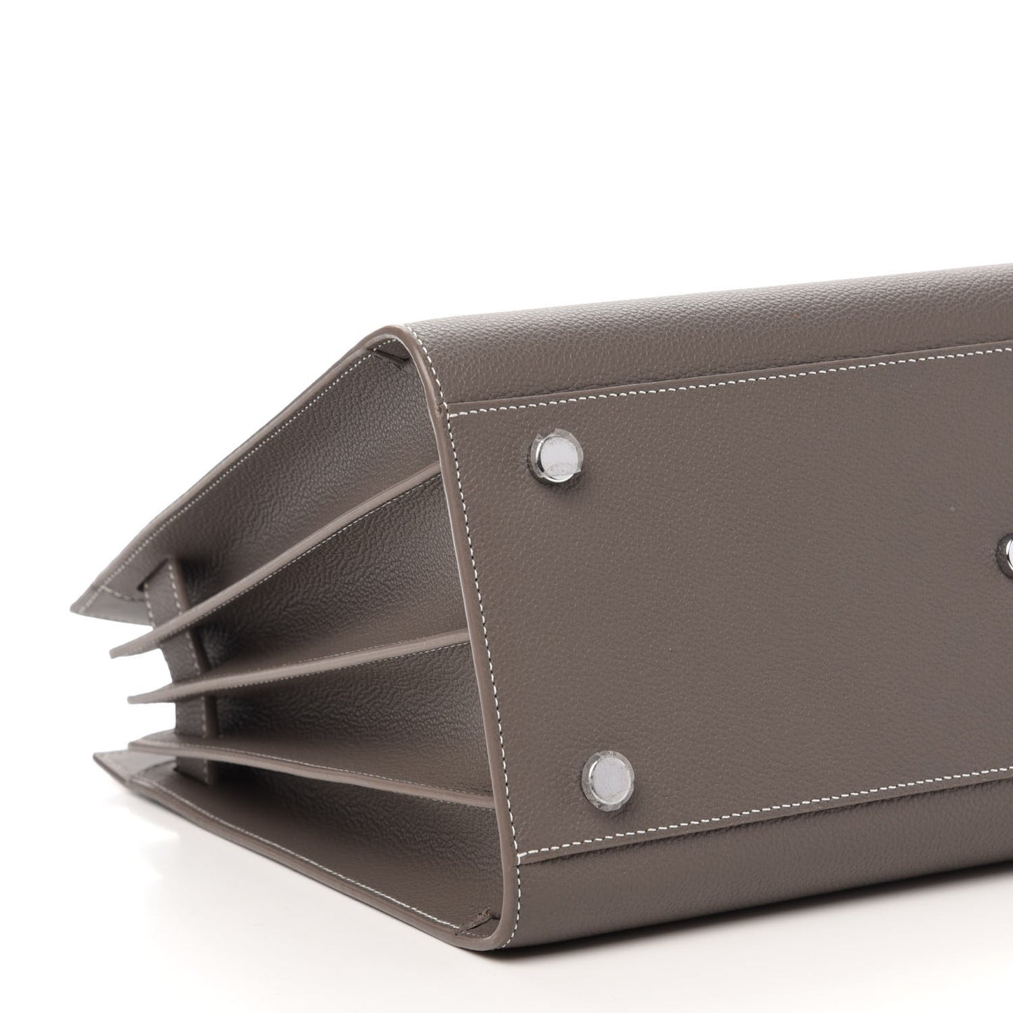 Grained Calfskin Topstitch Small Sac De Jour Grey