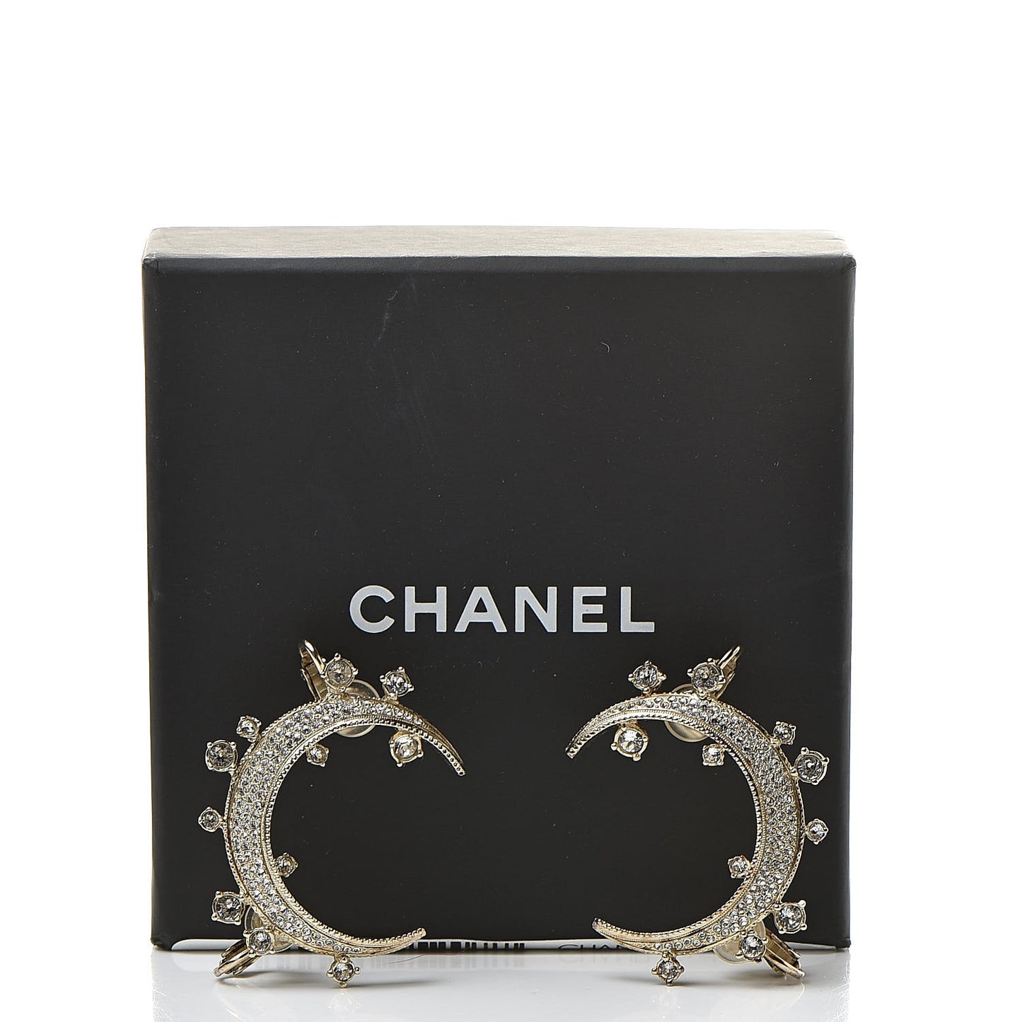 Crystal CC Crescent Moon Clip On Earrings Gold